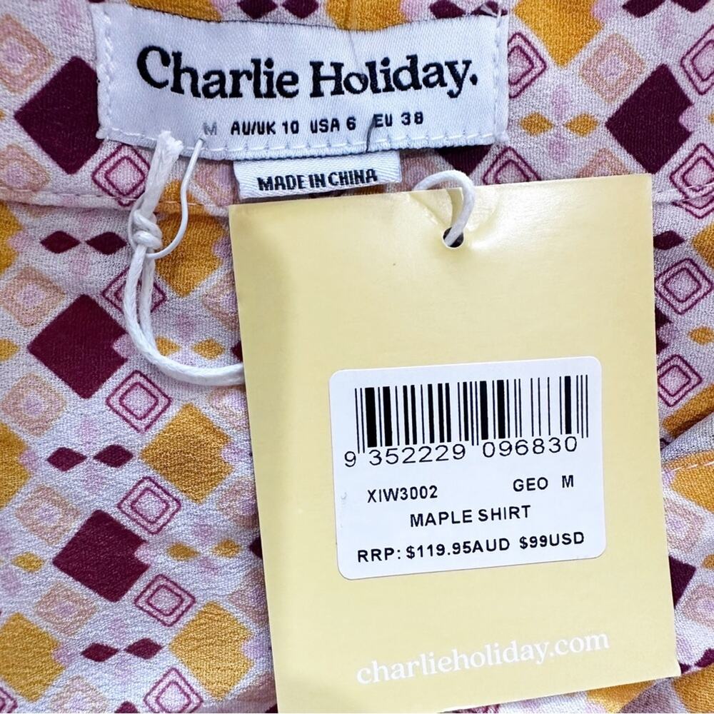 Charlie Holiday Maple Geometric Print Button Front Long Sleeve Oversized Shirt - Picture 12 of 15